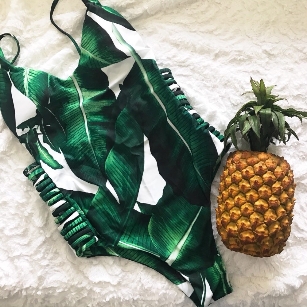 Leaf print one piece swimsuit - Picture 7 of 8